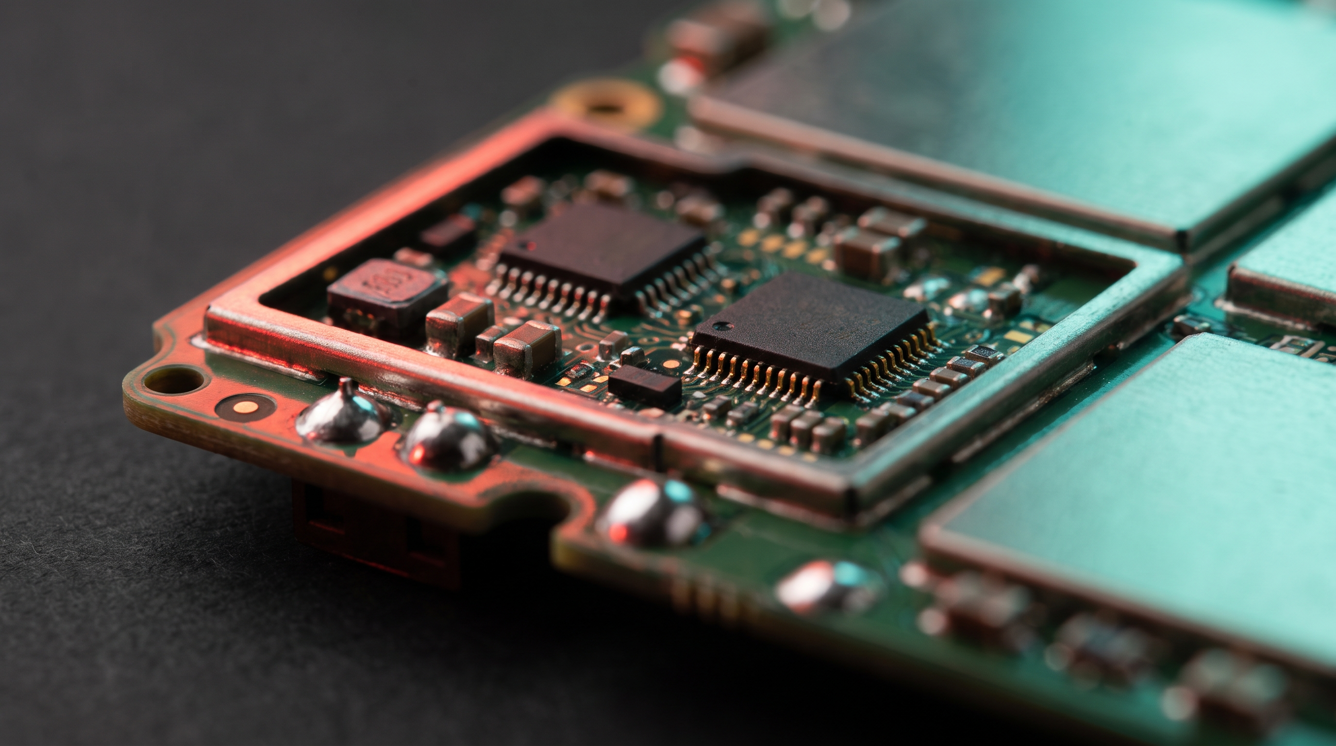 Macro view of a phone logic board under the microscope